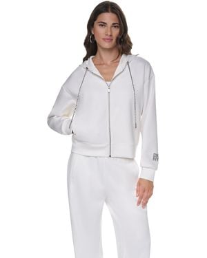 DKNY Chain Cord Full Zip Hoodie - White
