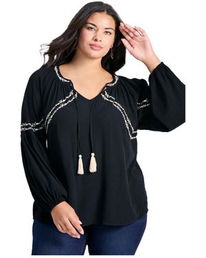 Avenue Plus Size Isabelle Embroidered Top - Black