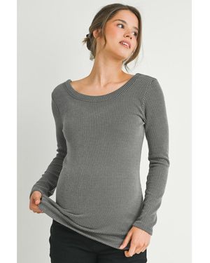 Hello Miss Maternity Scoop Neck Long Sleeve Ribbed Top - Gray