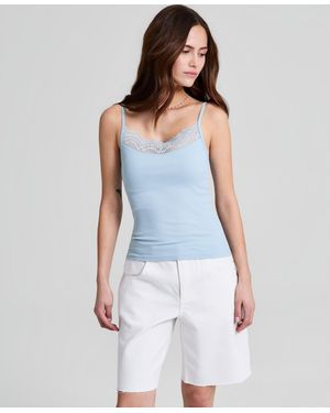 And Now This Seamless Lace-trim Rib-knit Tank Top - White