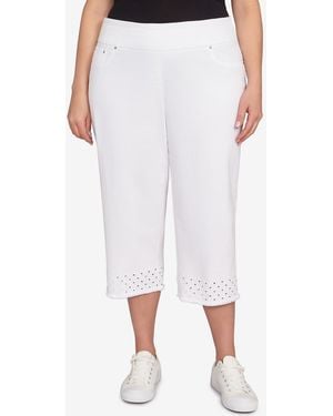 Ruby Rd. Plus Size Embroidered Hem Soft Stretch Denim Capri Jeans - White
