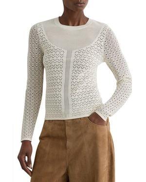 Reiss Pointelle-knit Long-sleeve Top - Gray