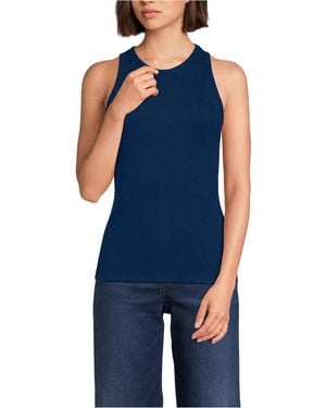 Lands' End Drapey Rib Fitted Tank Top - Blue