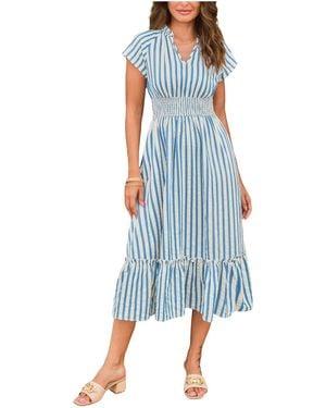 CUPSHE Sunset Cruise Striped Midi Beach Dress - Blue