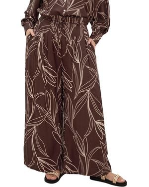 City Chic Athena Bloom Print Wide Leg Pant - Brown