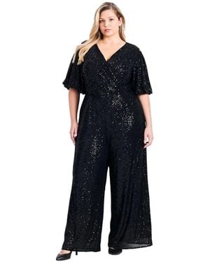 Avenue Plus Size Petite Nada Sequin Puff Sleeve Jumpsuit - Blue