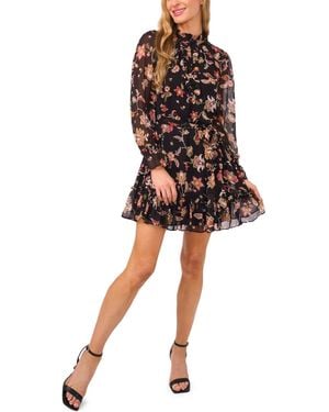 Cece Long Sleeve Tie Waist Mini Dress - Black