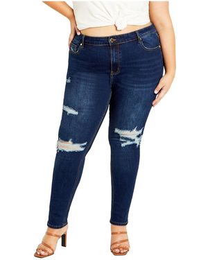 City Chic Plus Size Asha Jojo Distressed Detail Crop Jean - Blue