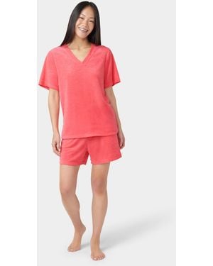Hue French Terry Lounge Short-sleeve T-shirt & Boxer Shorts - Red
