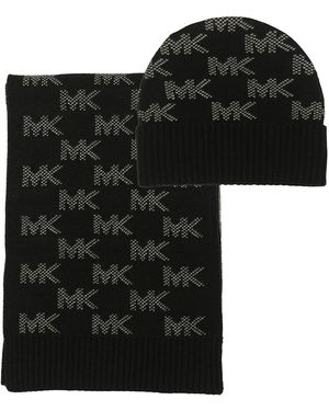 Michael Kors Michael Check Cuff Hat And Scarf Set - Black