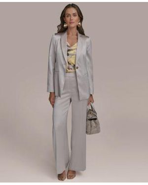 Donna Karan Satin One Button Blazer Wide Leg Pants - Multicolor