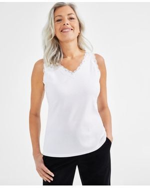Style & Co. Lace-trim Cotton Tank Top - White
