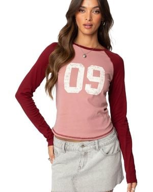 Edikted 09 Raglan Long Sleeve T Shirt - Red