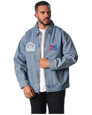 The Wild Collective And Philadelphia 76ers Coaches Full-zip Denim Jacket - Blue