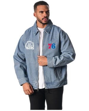 The Wild Collective And Philadelphia 76ers Coaches Full-zip Denim Jacket - Blue