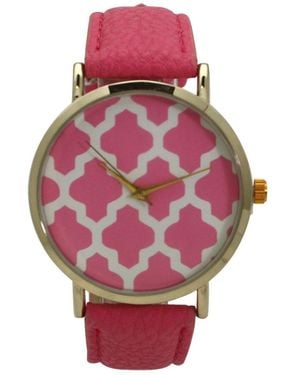 Olivia Pratt Geometric Pattern Leather Strap Watch - Red