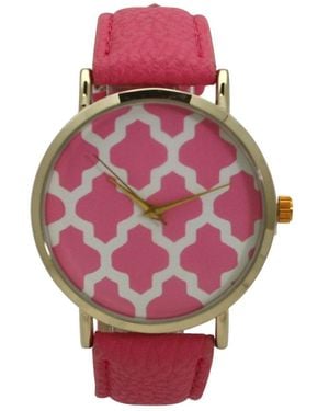 Olivia Pratt Geometric Pattern Leather Strap Watch - Red
