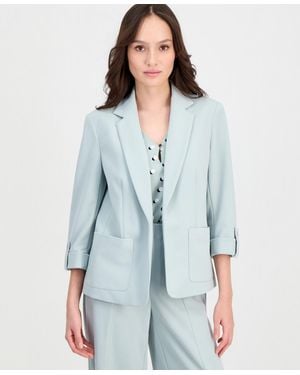 Anne Klein Essentials Petite Roll-tab Patch-pocket Blazer - Blue
