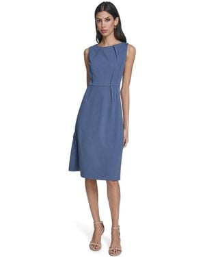 Calvin Klein Sleeveless Pleated Midi Dress in Natural | Lyst