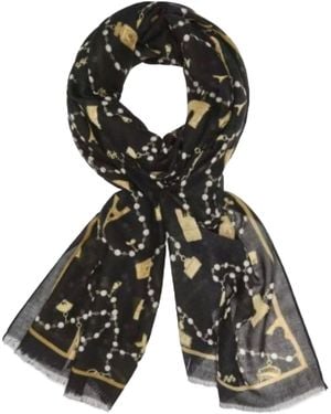 KARL LAGERFELD Pearls And Charms Printed Oversized Scarf - Black