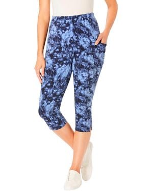 Woman Within Plus Size Within Stretch-cotton Knit Pull-on Pocket Capri leggings - Blue
