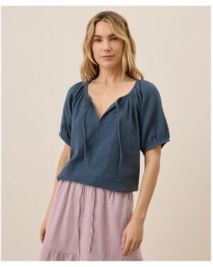 Pact Organic Cotton Coastal Double Gauze Boho Popover - Blue