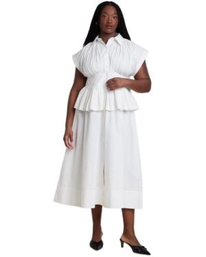 Eloquii Plus Size Peplum Poplin Shirt Dress - White