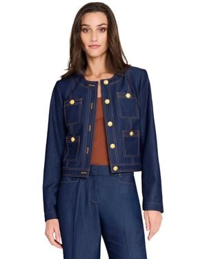 Tahari Denim Cropped Long Sleeve Jacket - Blue