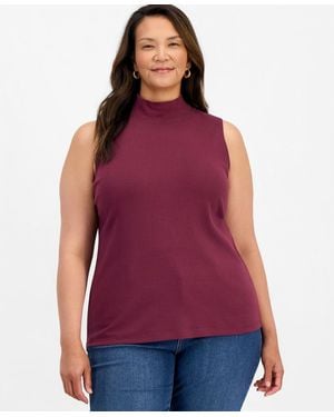 Style & Co. Plus Size Mock Neck Sleeveless Top - Red