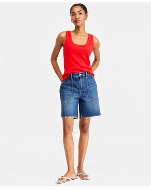 On 34th High Rise A-line Denim Utility Bermuda Shorts - Red