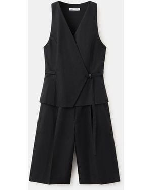 Mango Linen-blend Wrap Jumpsuit - Black