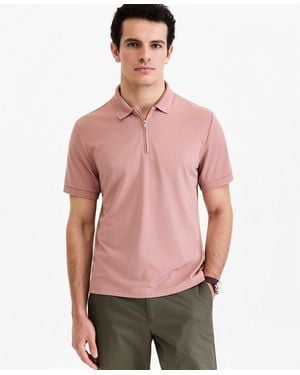 Alfani Ottoman Short Sleeve Textured Quarter-zip Polo Shirt - Pink