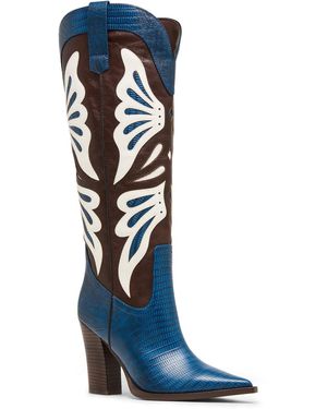 Steve Madden Kaz Knee-high High-heel Western Cowboy Boots - Blue