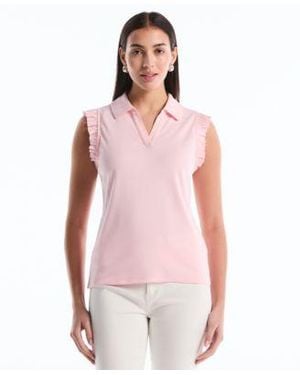 Rafaella Ruffle Sleeveless Polo Shirt - Pink