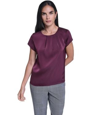 Calvin Klein Cap-sleeve V-neck Satin Blouse - Purple