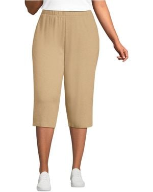 Lands' End Plus Size Sport Knit High Rise Elastic Waist Capri Pants - Natural
