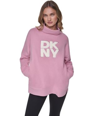 DKNY Mock-neck Oversized Graphic Sweatshirt - Pink