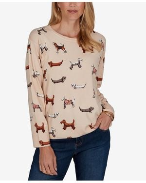 Ruby Rd. Petite Dog-print Long-sleeve Pullover - Natural