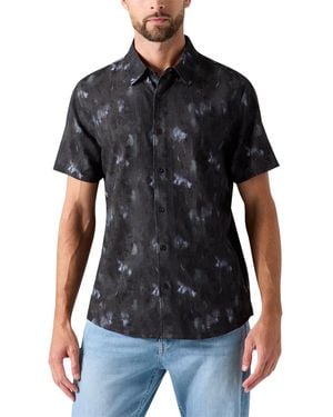 Guess Knox Jacquard Short-sleeve Floral-print Regular-fit Shirt - Black