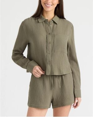 Ellen Tracy Double Gauze Button Front Shirt - Green
