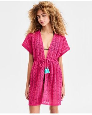 Miken Crochet Tassel-tie Kimono Cover-up - Pink