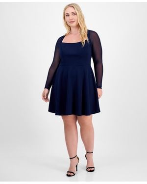 City Studios Trendy Plus Size Square-neck Back-cutout Dress - Blue