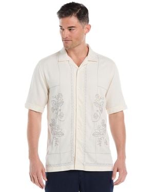 Cubavera Embroidered L-shape Short Sleeve Button Down Shirt - White