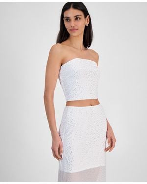 BarIII Rhinestone Mesh Tube Top - White