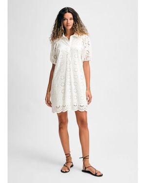Isaac Mizrahi New York Eyelet Short Puff Sleeve Shirt Dress - White