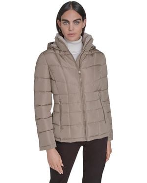 Calvin Klein Stand Collar Lined Puffer Jacket - Brown