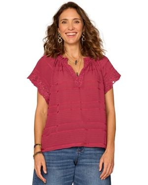 Democracy Petite Embroidered V-neck Woven Top