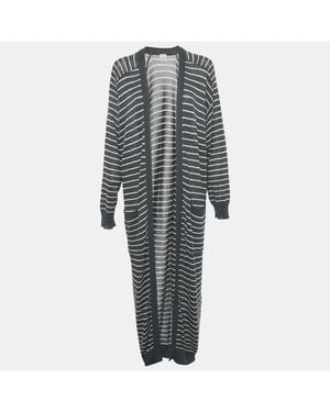 Pre-owned Brunello Cucinelli Gray Striped Cotton Sequin Long Cardigan