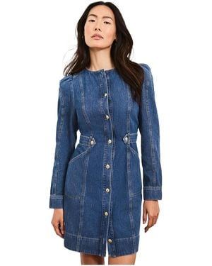 Mint Velvet Denim Puff Sleeve Mini Dress - Blue