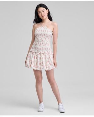 And Now This Printed Cotton Halter Smocked Bubble-hem Dress - Pink
